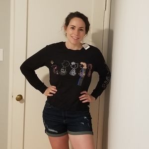 Black Peanuts Long Sleeve Graphic Shirt